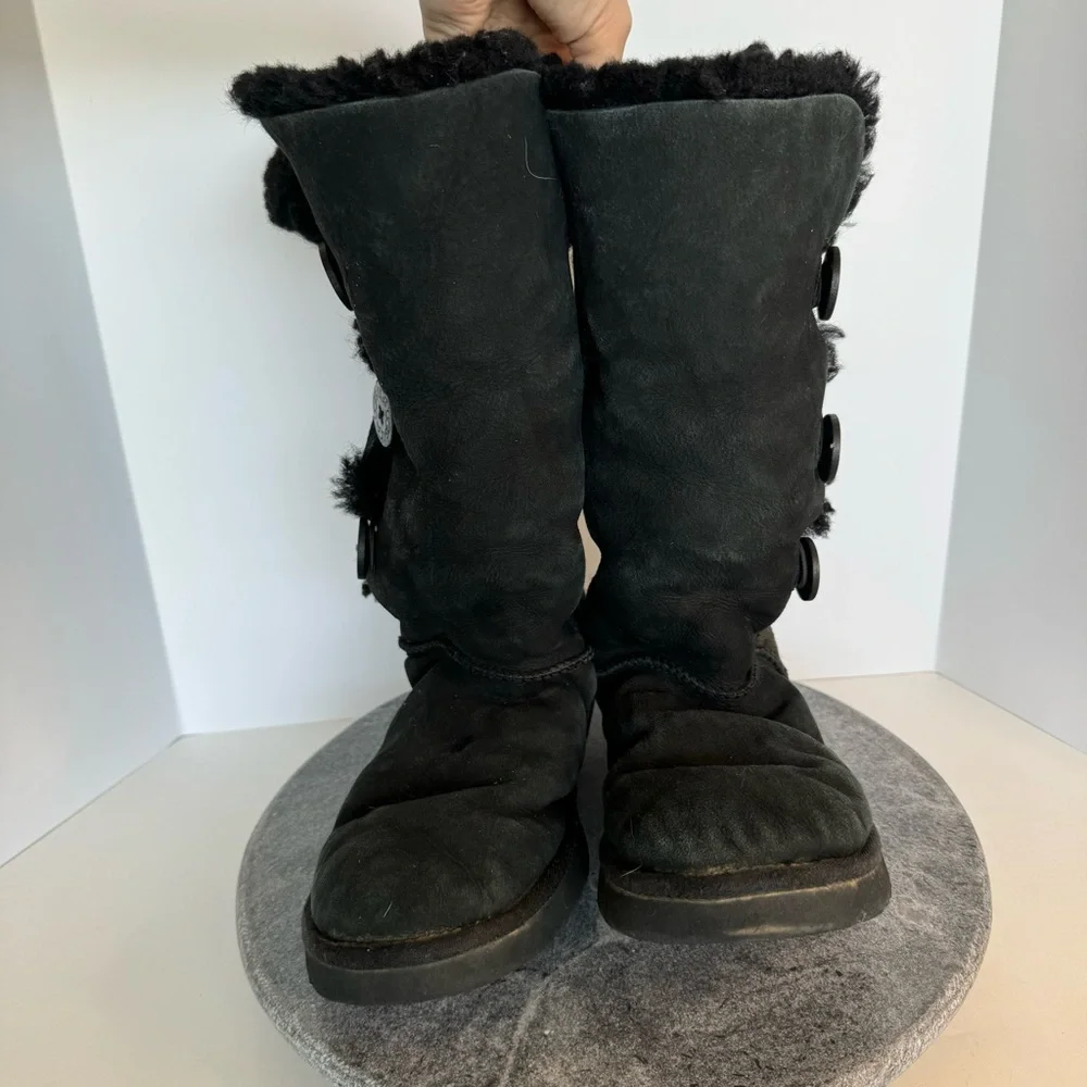 Ugg Tall Triple Button Bailey Fur Lined Boots 10 Black